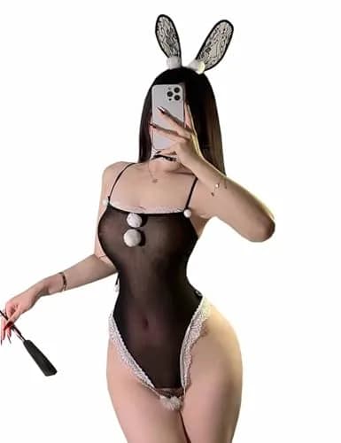Oludkeph Bunny Cosplay Costume for Women Anime Role Senpai Lingerie Bodysuit Black | Kawaii Bunny Ear thumbnail 1