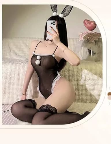 Oludkeph Bunny Cosplay Costume for Women Anime Role Senpai Lingerie Bodysuit Black | Kawaii Bunny Ear thumbnail 3