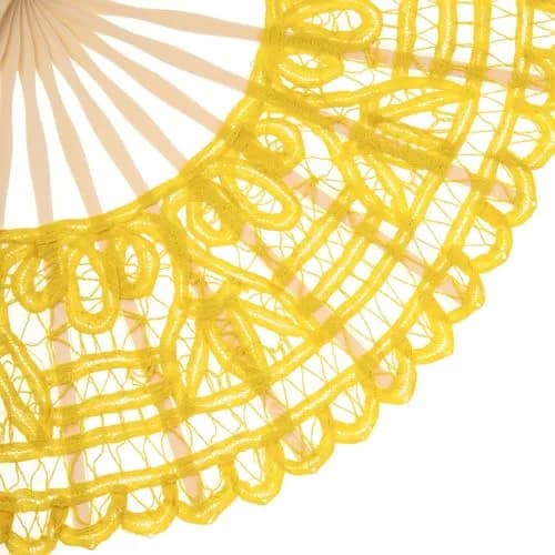 BABEYOND Cotton Lace Folding Hand Fan Bamboo Frame Yellow | Elegant Bridal Accessory for Weddings & Parties thumbnail 4
