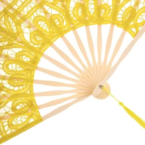 BABEYOND Cotton Lace Folding Hand Fan Bamboo Frame Yellow | Elegant Bridal Accessory for Weddings & Parties thumbnail 5