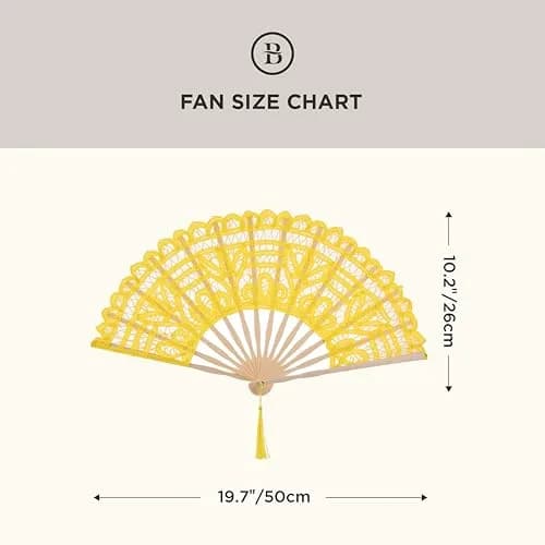 BABEYOND Cotton Lace Folding Hand Fan Bamboo Frame Yellow | Elegant Bridal Accessory for Weddings & Parties thumbnail 6