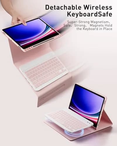 TUNKARMOR Pink Keyboard Case with Mouse for Samsung Galaxy Tab S9 FE/S9/S8/S7 10.9"/11" | Built-in Pencil Holder thumbnail 5