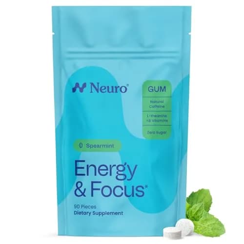 Neuro Energy & Focus Gum, Spearmint, 90 Count | Nootropic Supplement with Natural Caffeine & L-Theanine thumbnail 1