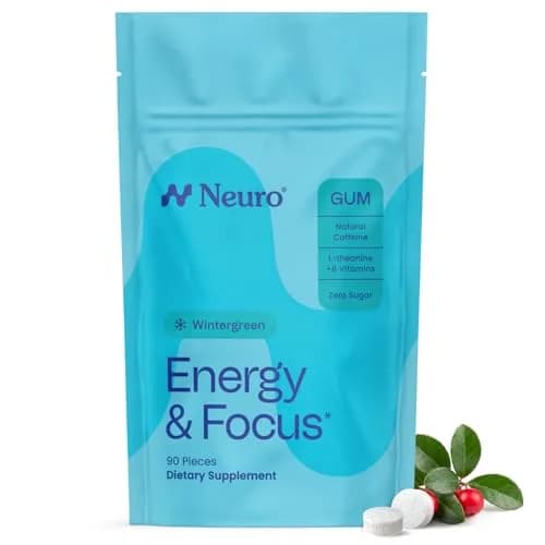Neuro Energy & Focus Gum, Wintergreen, 90 Count | Nootropic Supplement with Natural Caffeine & L-Theanine thumbnail 1