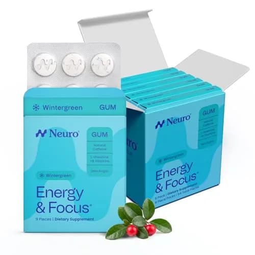 Neuro Energy & Focus Gum, Wintergreen, 54 Count (9 Count x 6 Packs) | Nootropic Supplement for Clarity & Performance thumbnail 1