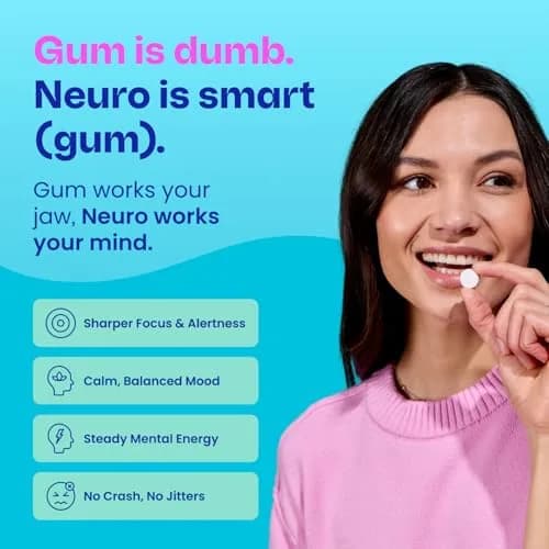 Neuro Energy & Focus Gum, Wintergreen, 54 Count (9 Count x 6 Packs) | Nootropic Supplement for Clarity & Performance thumbnail 3