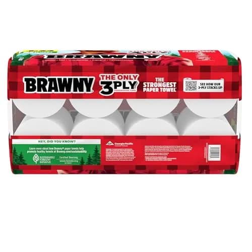 Brawny Tear-A-Square 3-Ply Paper Towels, 8 Triple Rolls | Strong & Absorbent for Tough Messes thumbnail 2