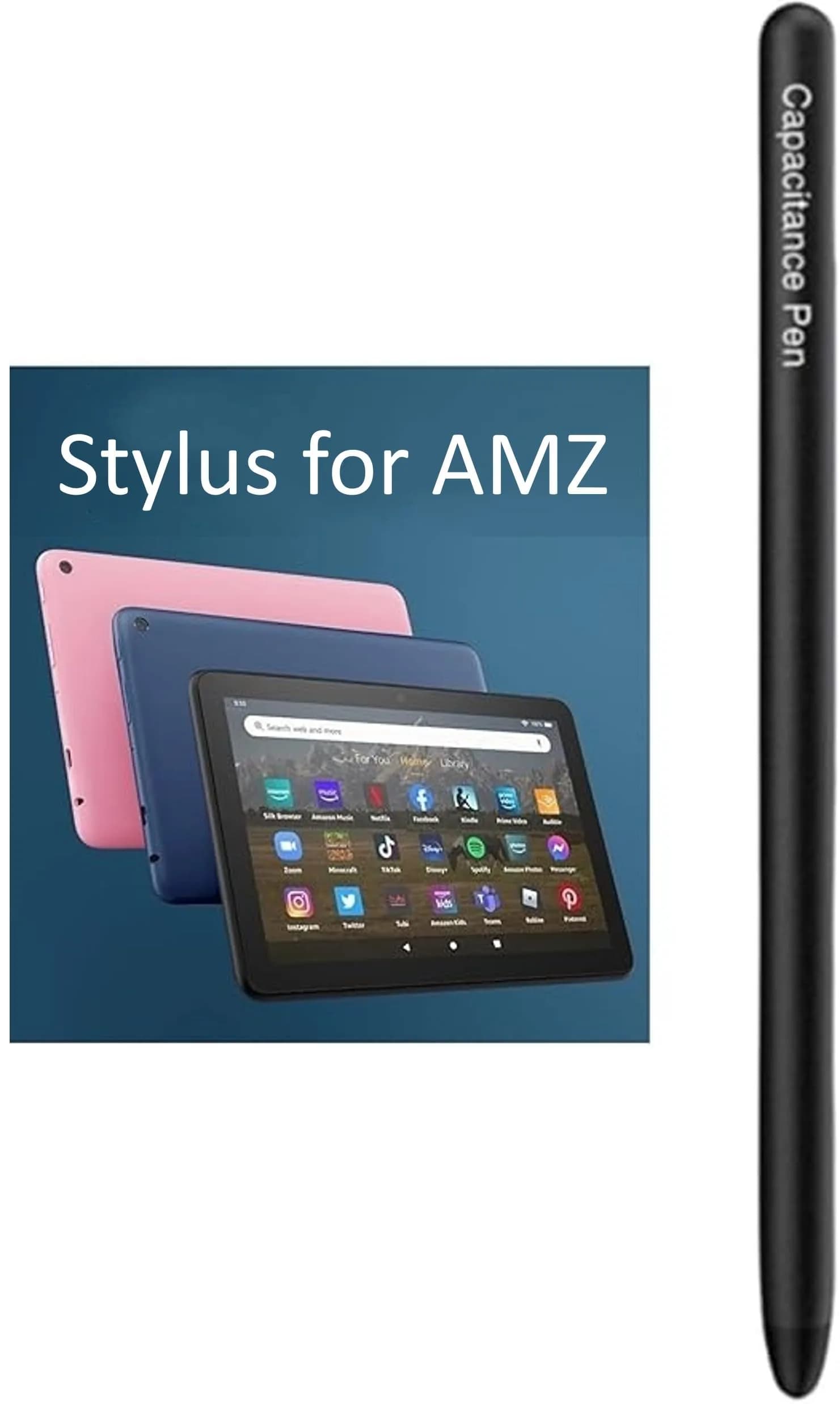 fllynewrite Stylus Pen for Amazon Fire Tablets, Fire Max 11/HD 10/HD 8/7, Gray | Compatible with Android, iOS, Windows — Black