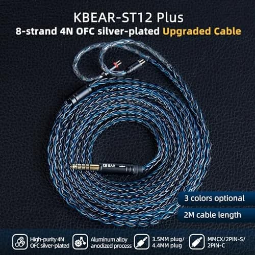 H HIFIHEAR 2M Long Recessed 2Pin IEM Cable | Silver-plated 8 Core OFC for KZ ZS10 PRO/ZSN PRO X thumbnail 2