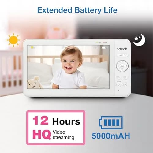 VTech Advanced HQ Max Twin Baby Monitor with 2 Cameras, 7" IPS Split Screen, 5000mAh Battery, 360° PTZ, 4X Zoom, Night Vision | No WiFi Needed thumbnail 6