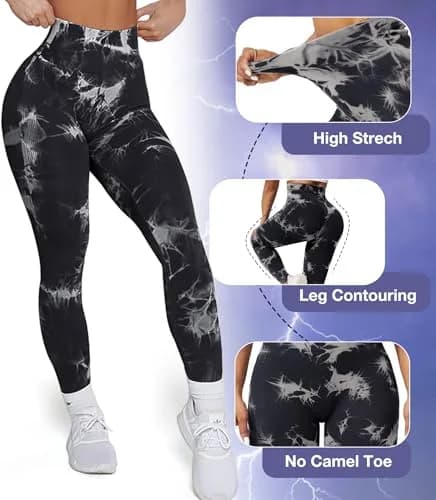 JGS1996 Tie Dye Scrunch Butt Leggings for Women High Waist Tummy Control | Booty Sculpting Workout Tight thumbnail 5