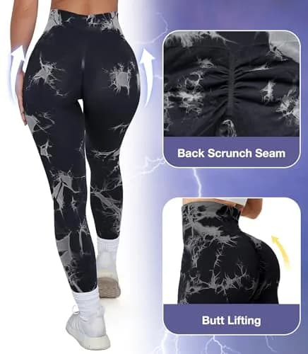 JGS1996 Tie Dye Scrunch Butt Leggings for Women High Waist Tummy Control | Booty Sculpting Workout Tight thumbnail 2