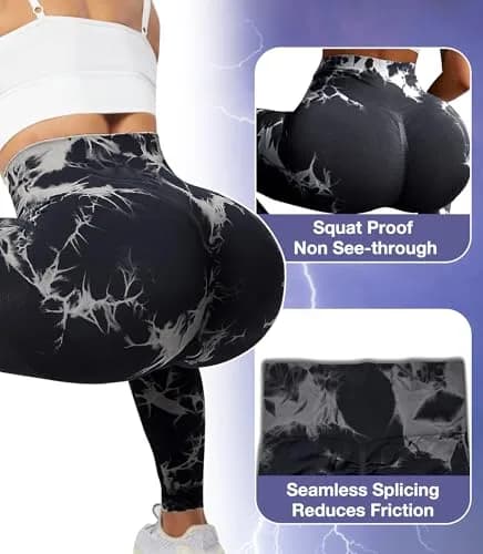 JGS1996 Tie Dye Scrunch Butt Leggings for Women High Waist Tummy Control | Booty Sculpting Workout Tight thumbnail 3