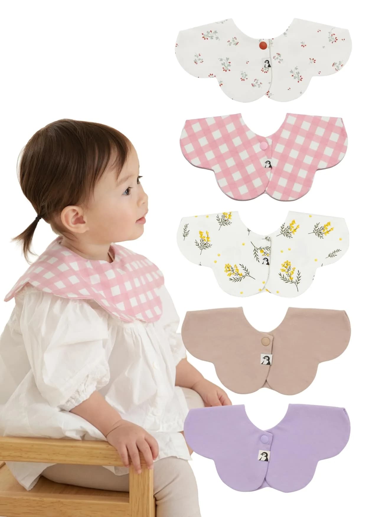 Konny Baby Bibs for Drooling Boys & Girls, Super Absorbent Quick Dry 5-Pack | 360° Rotating, Reversible, Snap Closure — Multi