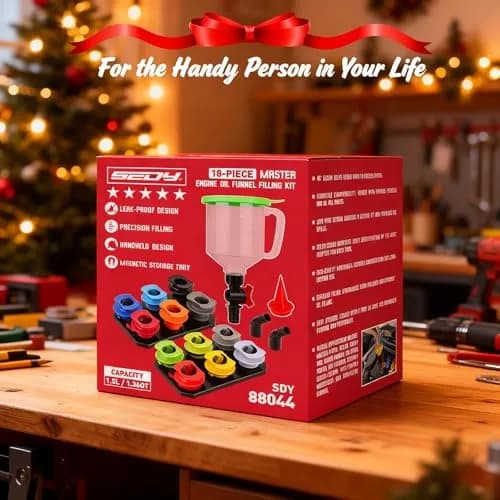 SEDY 18-Piece Engine Oil Funnel Kit 1.59QT (1.5L) | Automotive Oil Funnel Set with 12 Adapters & Magnetic Tray thumbnail 9