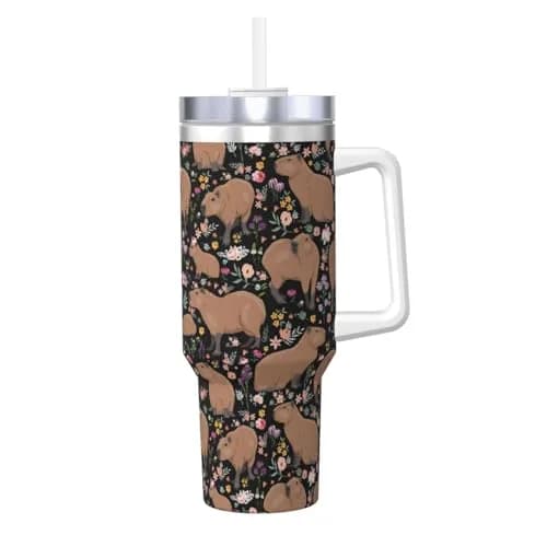 Vasietrng Capybara Tumbler 1183ml (40oz) | Cute Stainless Steel Vacuum Insulated Water Bottle with Handle, Lid & Straw for Girls, Teens, Women, Men thumbnail 1
