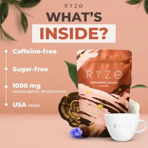RYZE Organic Mushroom Chicory Decaf Coffee Alternative 6.3 Oz | Caffeine-Free Adaptogenic Superfood thumbnail 5