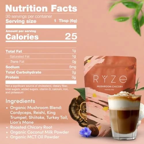 RYZE Organic Mushroom Chicory Decaf Coffee Alternative 6.3 Oz | Caffeine-Free Adaptogenic Superfood thumbnail 8