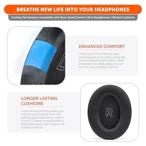WC Freeze QC Ultra Cooling Gel Earpads for Bose QuietComfort Ultra Gen 1 & 2 | 2-Pack, 90's Black thumbnail 4