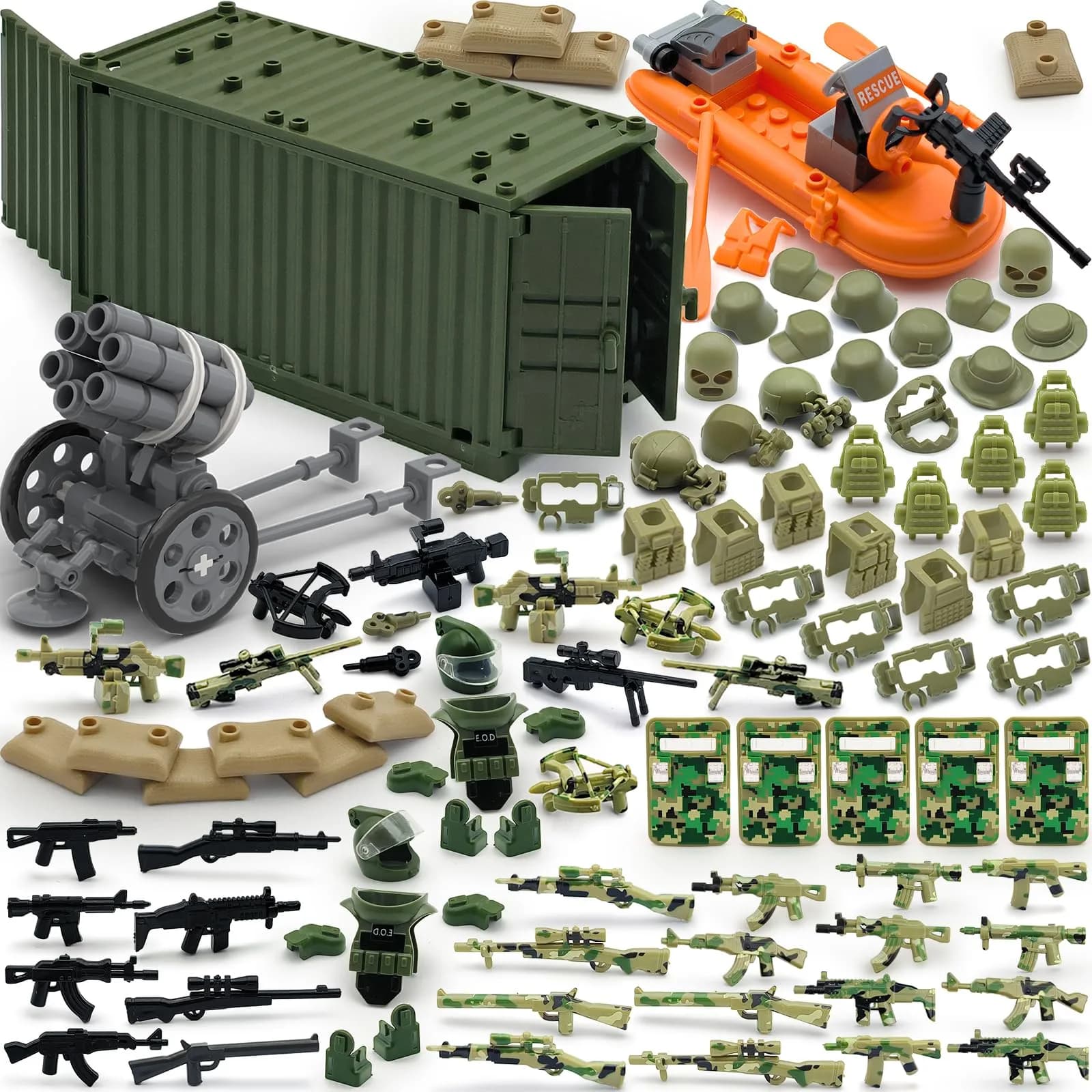 ALEYOOTECHE Modern Military Weapon Pack 220PCS | Army Swat Team Building Bricks for Kids 9+ | Green Plastic