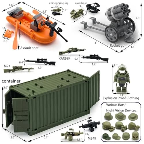 ALEYOOTECHE Modern Military Weapon Pack 220PCS | Army Swat Team Building Bricks for Kids 9+ | Green Plastic thumbnail 8