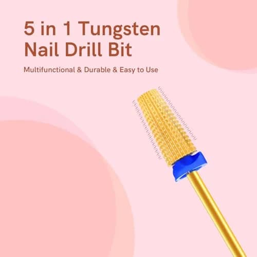 SQULIGT 5 in 1 Tungsten Carbide Nail Drill Bit Medium Golden | Professional Efile Bit for Acrylics & Gels thumbnail 7