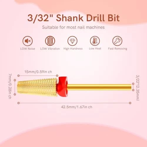 SQULIGT 5 in 1 Tungsten Carbide Nail Drill Bit Fine Grit Golden | Two-Way Rotation 3/32" Shank thumbnail 6