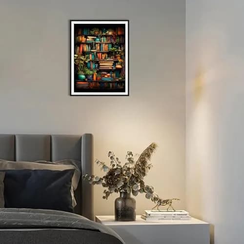 MjhRcll Stamped Cross Stitch Kit Bookshelf Embroidery Starter Kit 30x40cm (12x16 Inch) | Easy Beginner Craft thumbnail 4