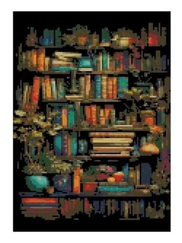 MjhRcll Stamped Cross Stitch Kit Bookshelf Embroidery Starter Kit 30x40cm (12x16 Inch) | Easy Beginner Craft thumbnail 2