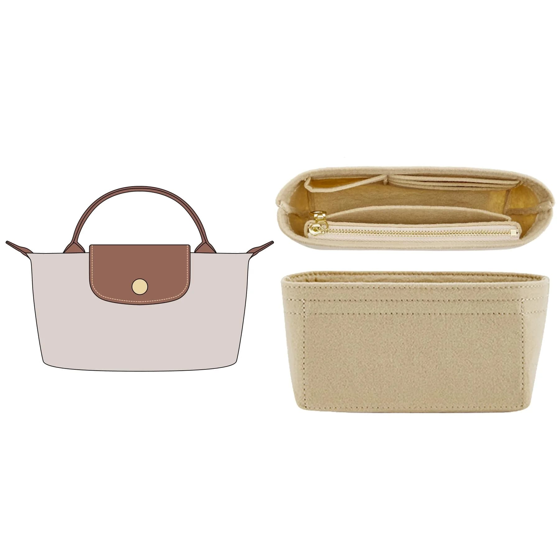 Doxo Felt Purse Organizer Insert for Longchamp Le Pliage Large Bag, Beige 29.5cm (11.6"L x 7.4"W x 8.7"H) | Precision Fit for Tote Bags — Beige