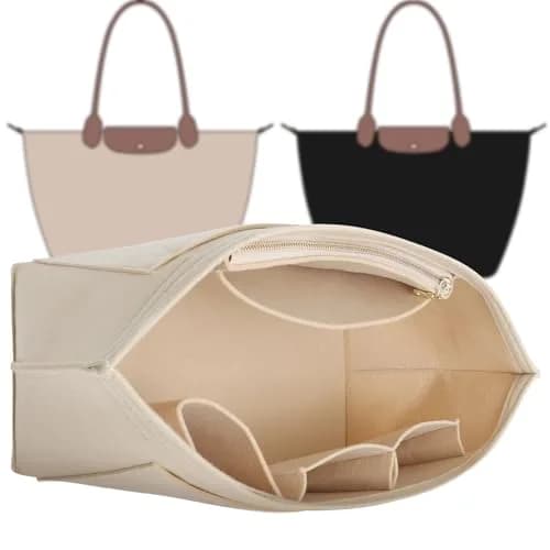 Doxo Felt Purse Organizer Insert for Longchamp Le Pliage Large Bag, Beige 29.5cm (11.6"L x 7.4"W x 8.7"H) | Precision Fit for Tote Bags thumbnail 1