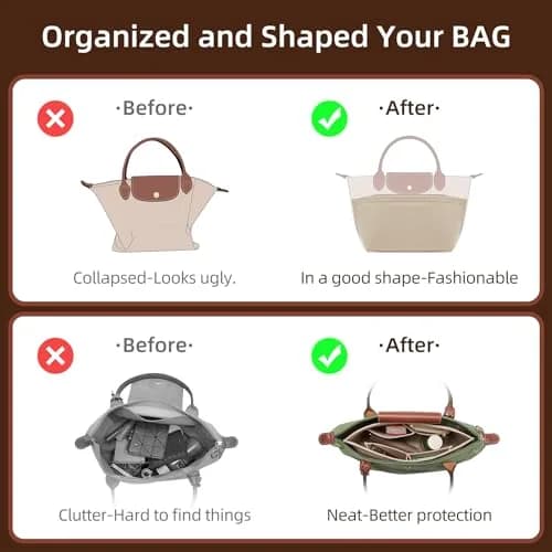 Doxo Felt Purse Organizer Insert for Longchamp Le Pliage Large Bag, Beige 29.5cm (11.6"L x 7.4"W x 8.7"H) | Precision Fit for Tote Bags thumbnail 4