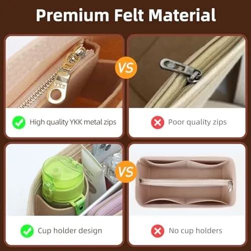 Doxo Felt Purse Organizer Insert for Longchamp Le Pliage Large Bag, Beige 29.5cm (11.6"L x 7.4"W x 8.7"H) | Precision Fit for Tote Bags thumbnail 6