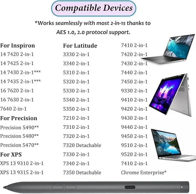 LiXiongBao Premier Rechargeable Active Pen PN7522W for Dell 2-in-1 Laptops | High Sensitivity, Bluetooth thumbnail 2