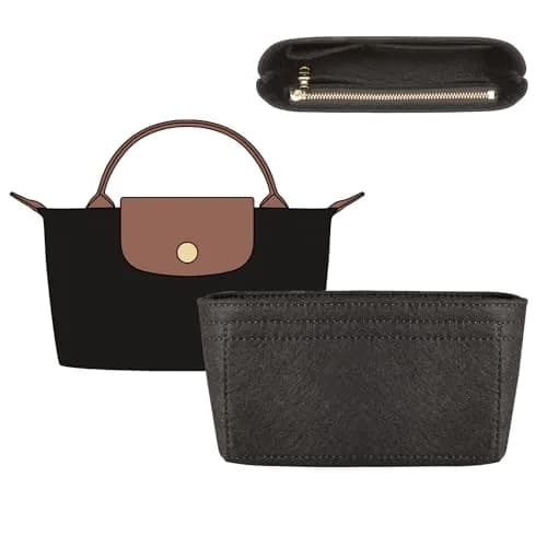 Doxo Felt Purse Organizer Insert for Longchamp Le Pliage Mini XS Bag, Black | 16cm (6.1"W) x 5cm (1.9"D) x 9cm (3.5"H) thumbnail 1