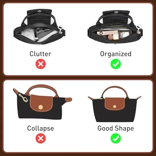 Doxo Felt Purse Organizer Insert for Longchamp Le Pliage Mini XS Bag, Black | 16cm (6.1"W) x 5cm (1.9"D) x 9cm (3.5"H) thumbnail 3