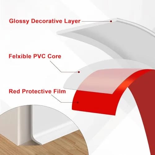 Storystore Wall Baseboard Trim 4 Inch 20 Feet | Flexible Self-Adhesive Rubber Wall Molding thumbnail 4