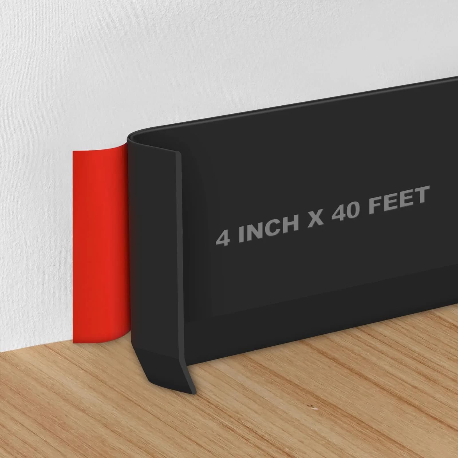 Storystore Wall Baseboard Trim 4 Inch 20 Feet | Flexible Self-Adhesive Rubber Wall Molding — Black