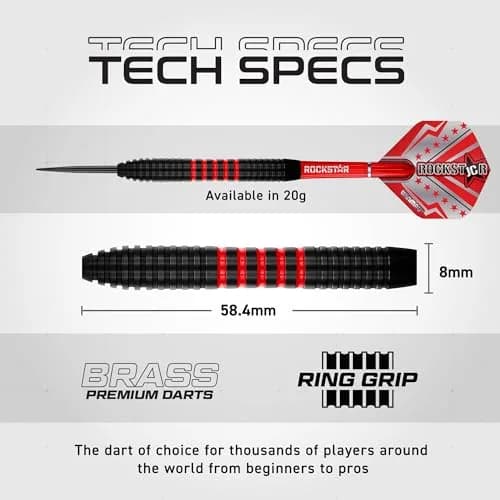 Winmau Darts Joe Cullen Rockstar 20g Brass Darts Set with Flights & Shafts | Precise Control & Iconic Style thumbnail 4
