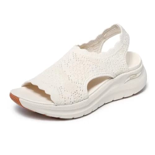 Skechers Women's Arch Fit 2.0 Flawless Choice Crochet Knit Sandal 1.75-inch Heel, Off-White (US 6 / 23.5cm) thumbnail 1