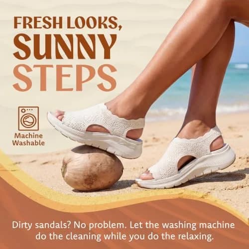 Skechers Women's Arch Fit 2.0 Flawless Choice Crochet Knit Sandal 1.75-inch Heel, Off-White (US 6 / 23.5cm) thumbnail 6