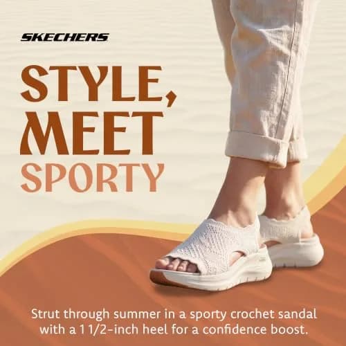 Skechers Women's Arch Fit 2.0 Flawless Choice Crochet Knit Sandal 1.75-inch Heel, Off-White (US 6 / 23.5cm) thumbnail 2