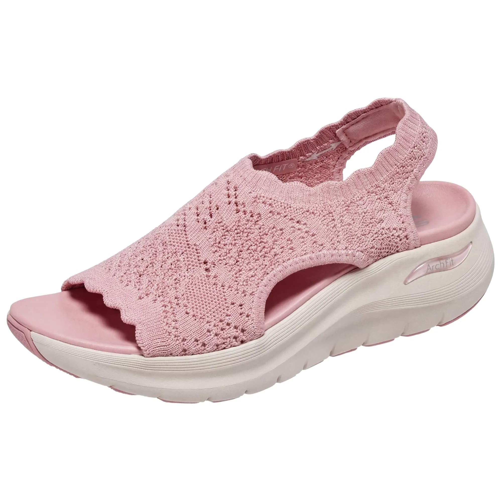 Skechers Women's Arch Fit 2.0 Flawless Choice Crochet Knit Sandal 1.75-inch Heel Off-White | Podiatrist-Certified Arch Support — Blush