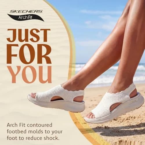 Skechers Women's Arch Fit 2.0 Flawless Choice Crochet Knit Sandal 1.75-inch Heel Off-White | Podiatrist-Certified Arch Support thumbnail 3