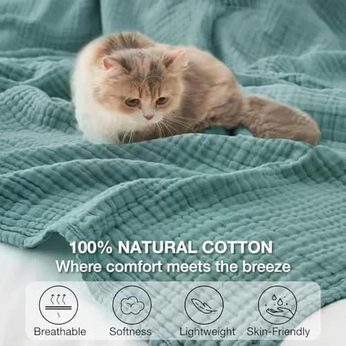Kozyhvn 100% Cotton Muslin Blanket King 108" x 90" | Breathable & Soft for Adults thumbnail 6