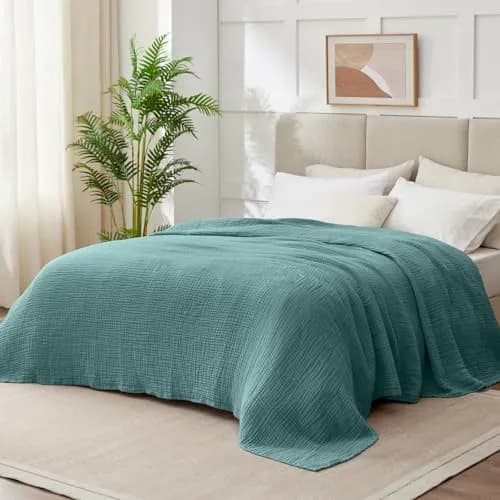 Kozyhvn 100% Cotton Muslin Blanket King 108" x 90" | Breathable & Soft for Adults thumbnail 2