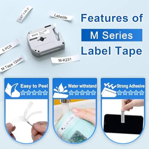 Labelife MK231 Label Tape 12mm White | Indoor Durable Non-Laminated Tape thumbnail 4