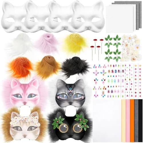 Seenelling 31 Pcs DIY Therian Mask Kit, Blank Cat Mask, White | Costume Mask for Adults thumbnail 1
