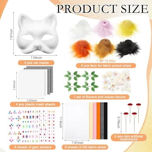 Seenelling 31 Pcs DIY Therian Mask Kit, Blank Cat Mask, White | Costume Mask for Adults thumbnail 2