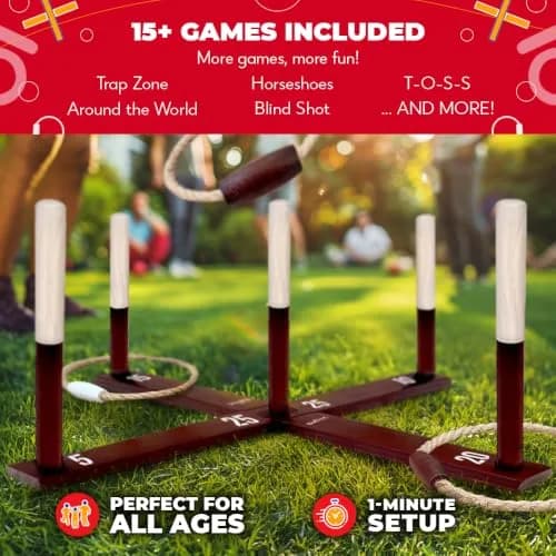 Swooc Rustic Ring Toss Game XL Size | All Weather Outdoor Yard Toy for Adults & Kids thumbnail 5